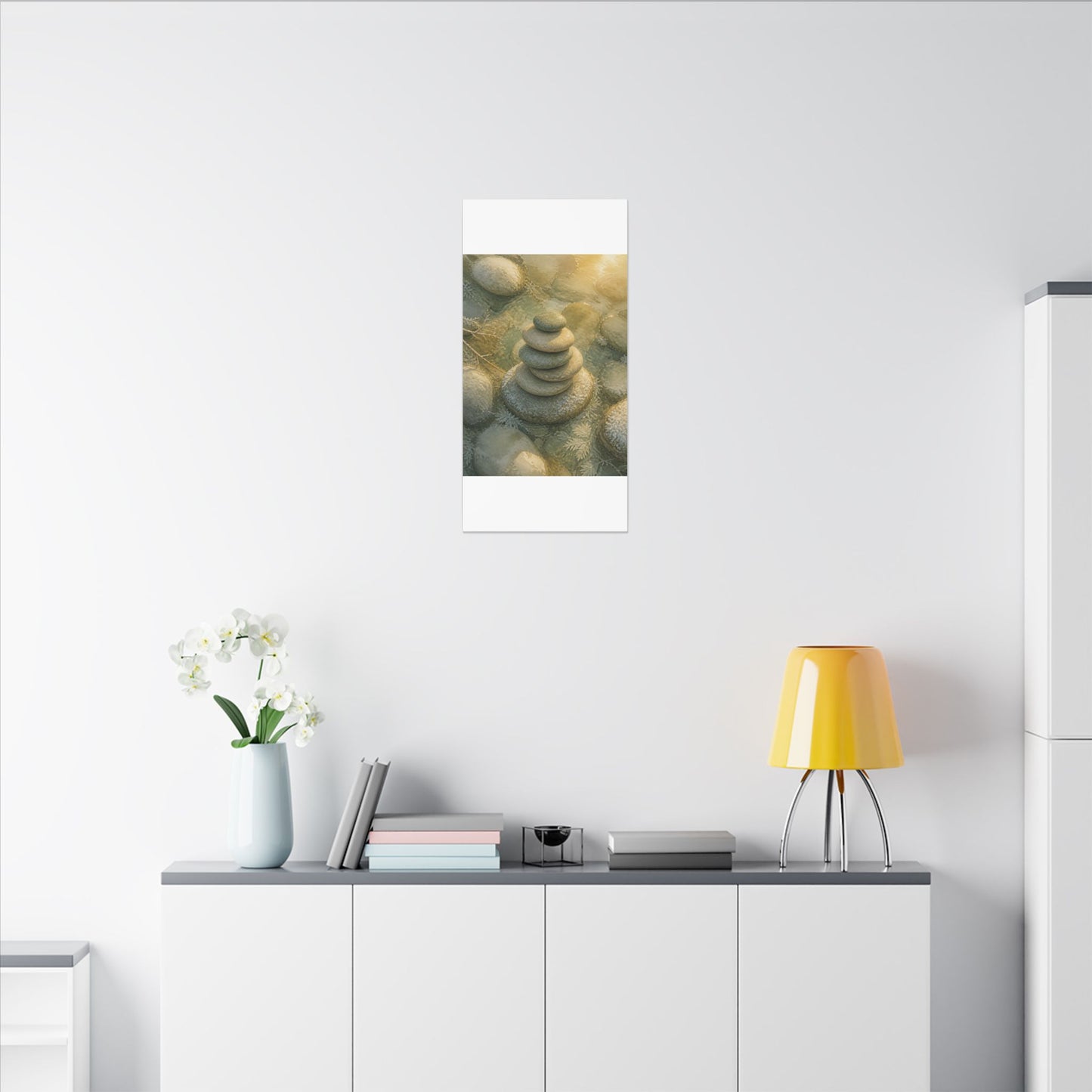 River Stones Watercolor Canvas Art | Elegant Japandi Art