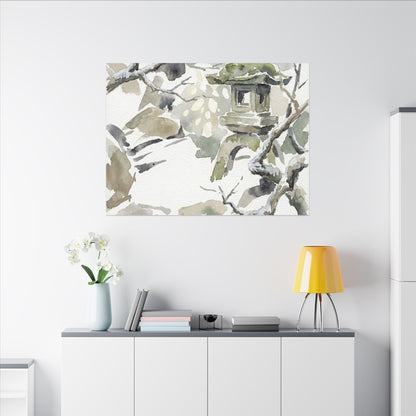 Elegant Stone Lantern Canvas Art - Watercolor Japandi