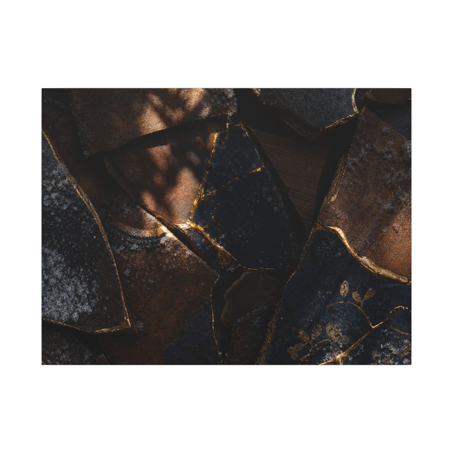 Fukinsei Broken Pottery Canvas Art - Dark Japandi Dark Texture