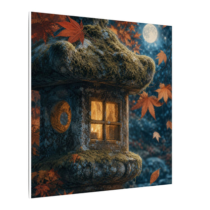 Autumn Stone Lantern Forest Whimsy Canvas Art | Earthy Decor