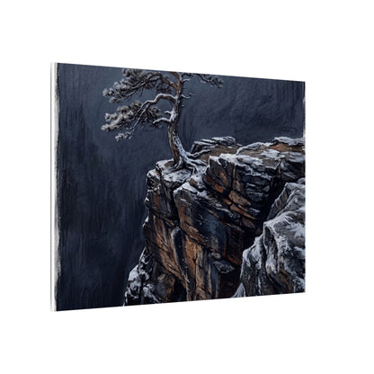Dark Japandi Pine Tree in Dawn | Dark Texture Canvas Art