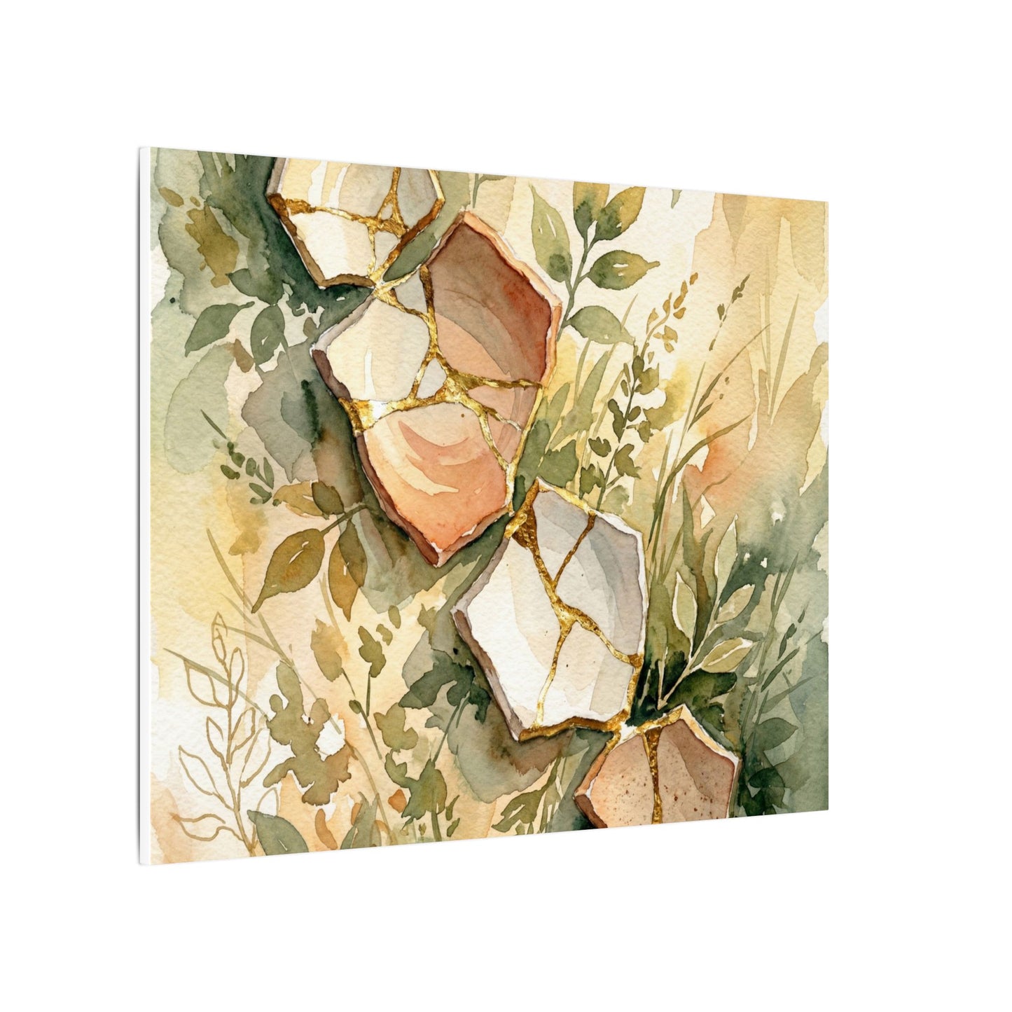 Japandi Broken Pottery in Golden Hour | Watercolor Canvas Art