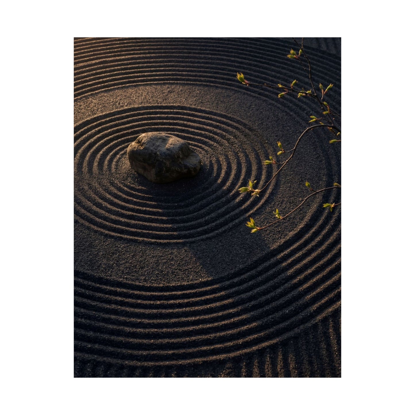 Dark Japandi Rock Garden in Golden Hour | Shadow Zen Wall Art Print
