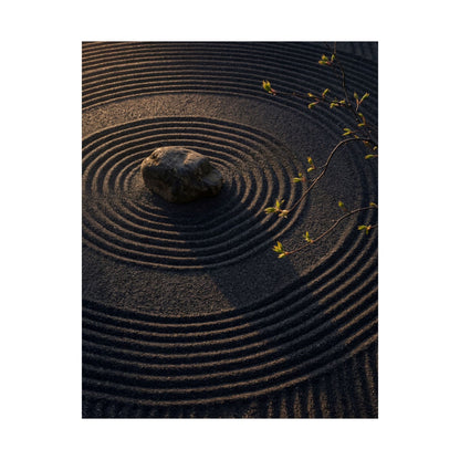 Dark Japandi Rock Garden in Golden Hour | Shadow Zen Wall Art Print