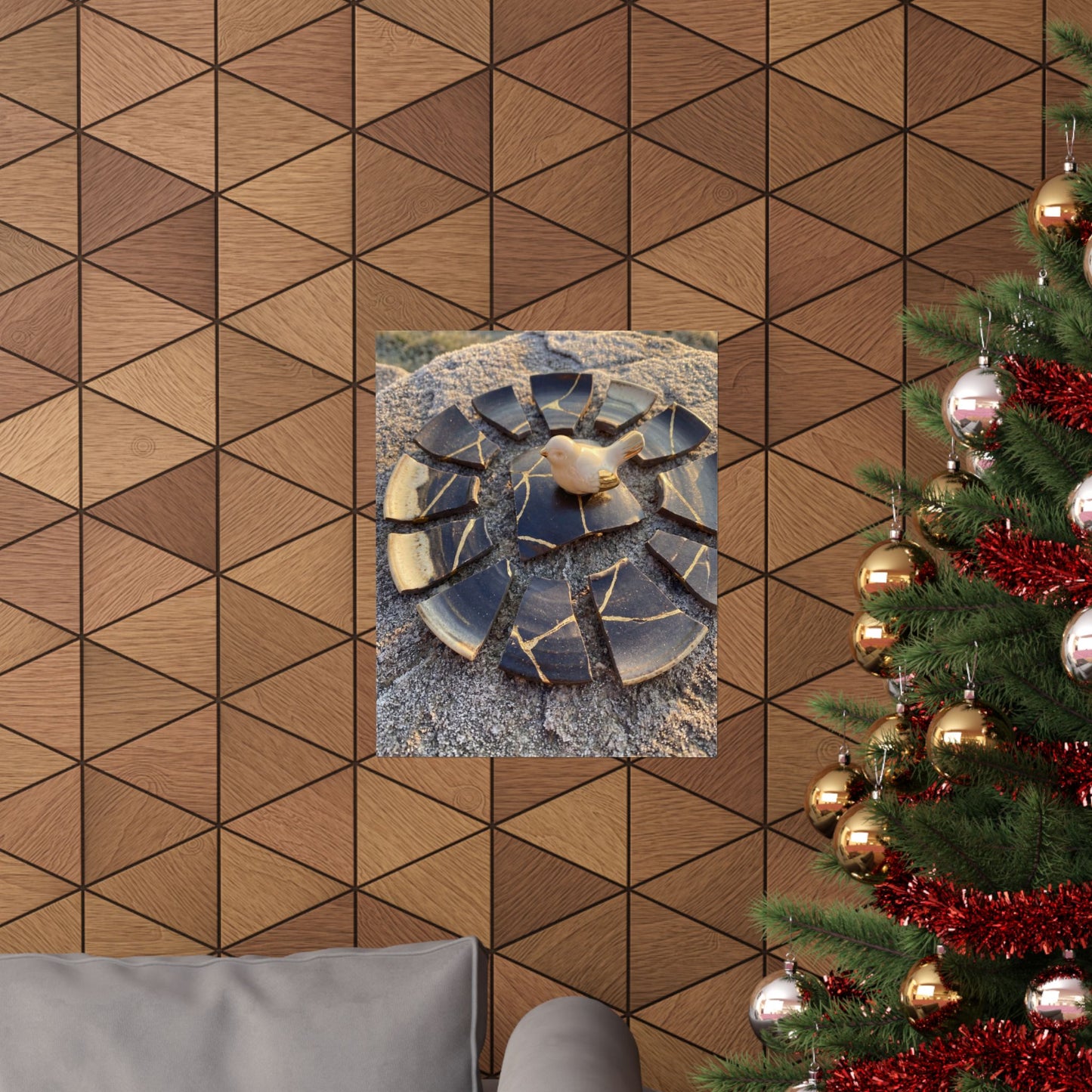 Kintsugi Broken Pottery in Golden Hour | Gold Repair Wall Art Print