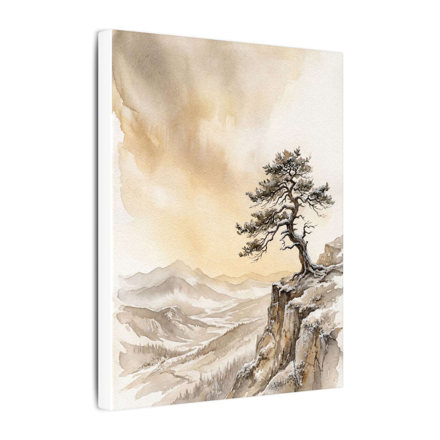 Pine Tree Canvas Art | Winter Japandi Watercolor Art