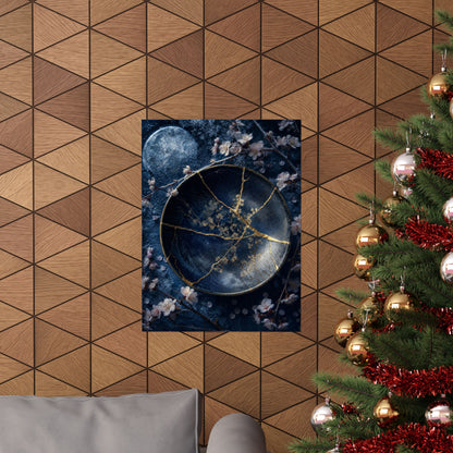 Kintsugi Cherry Blossom in Moonlight | Gold Repair Wall Art Print