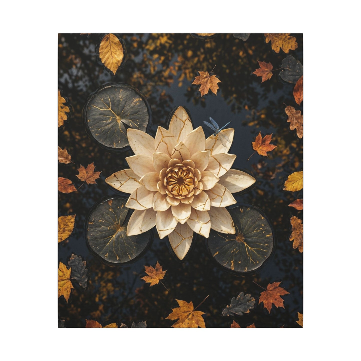 Kintsugi Lotus Flower in Dappled | Gold Repair Canvas Art