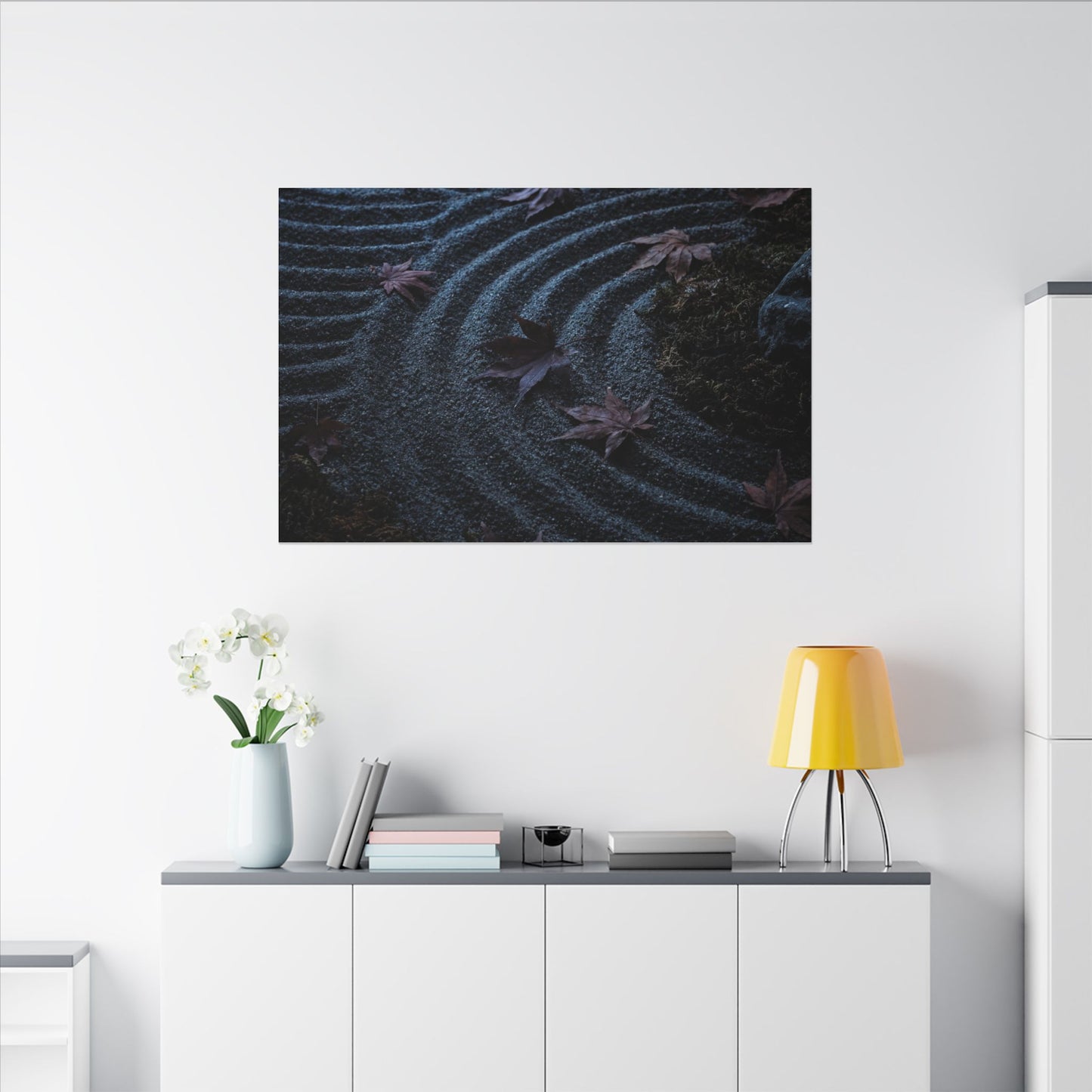 Rock Garden Canvas Art | Autumn Dark Japandi Dark Texture Art