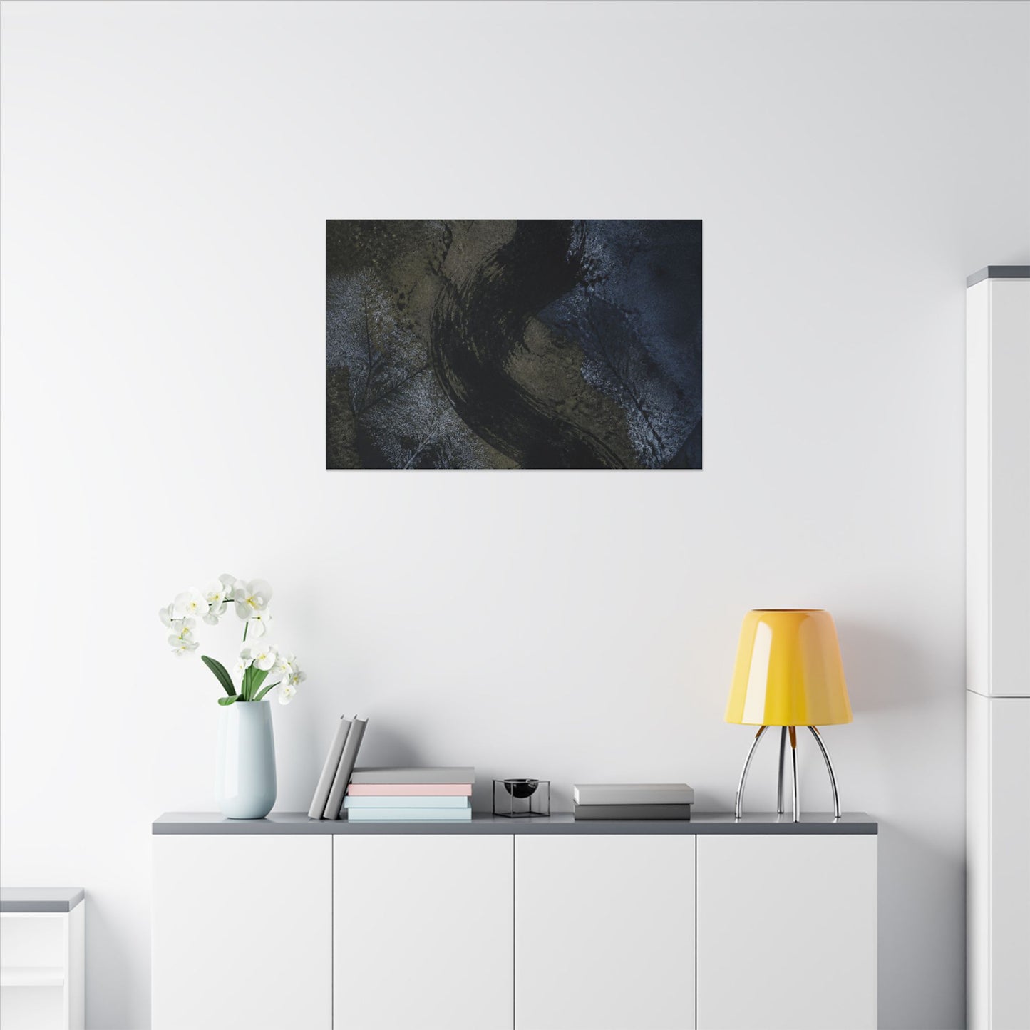 Shibui Ink Brushstroke Canvas Art - Dark Japandi Dark Texture