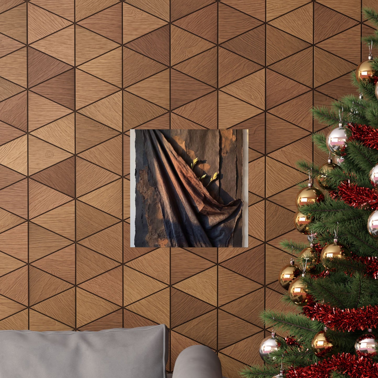 Dark Japandi Silk Drape in Golden Hour | Dark Texture Wall Art Print