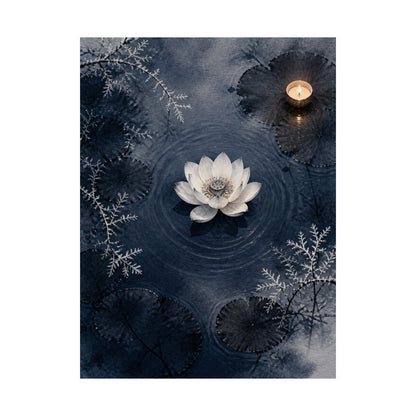 Lotus Flower Wall Art Print | Winter Zen Sumi E Art