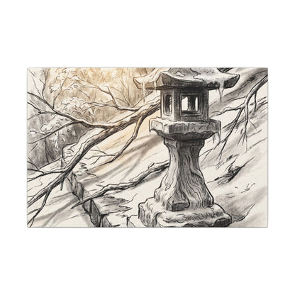 Golden Hour Stone Lantern Canvas Art - Japandi Kanso