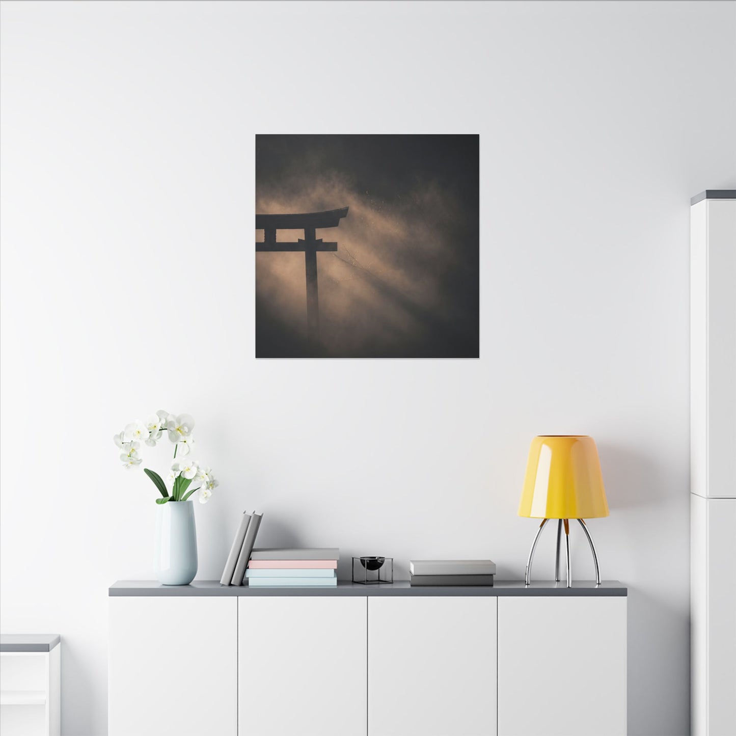 Torii Gate Shadow Zen Canvas Art | Bold Dark Japandi Art