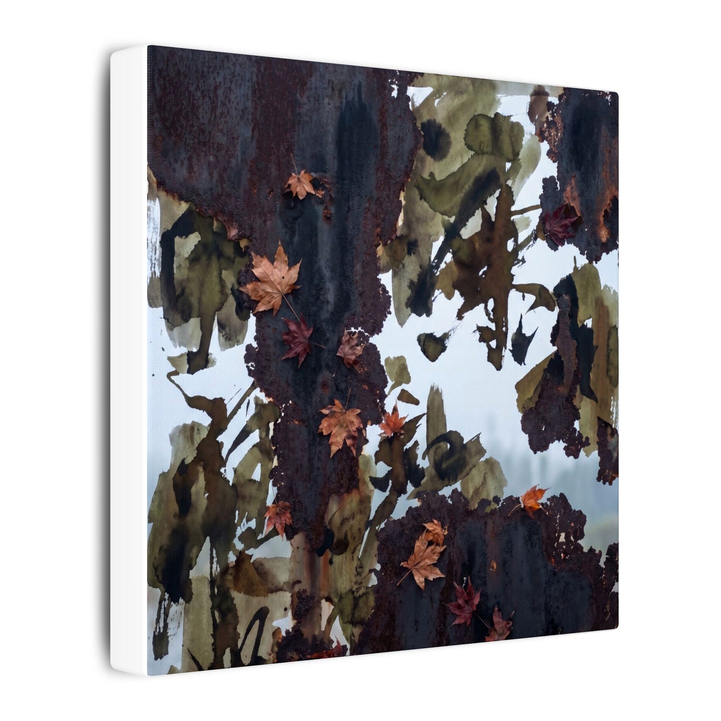 Rust Patina Charcoal Ink Canvas Art | Sophisticated Dark Japandi Art