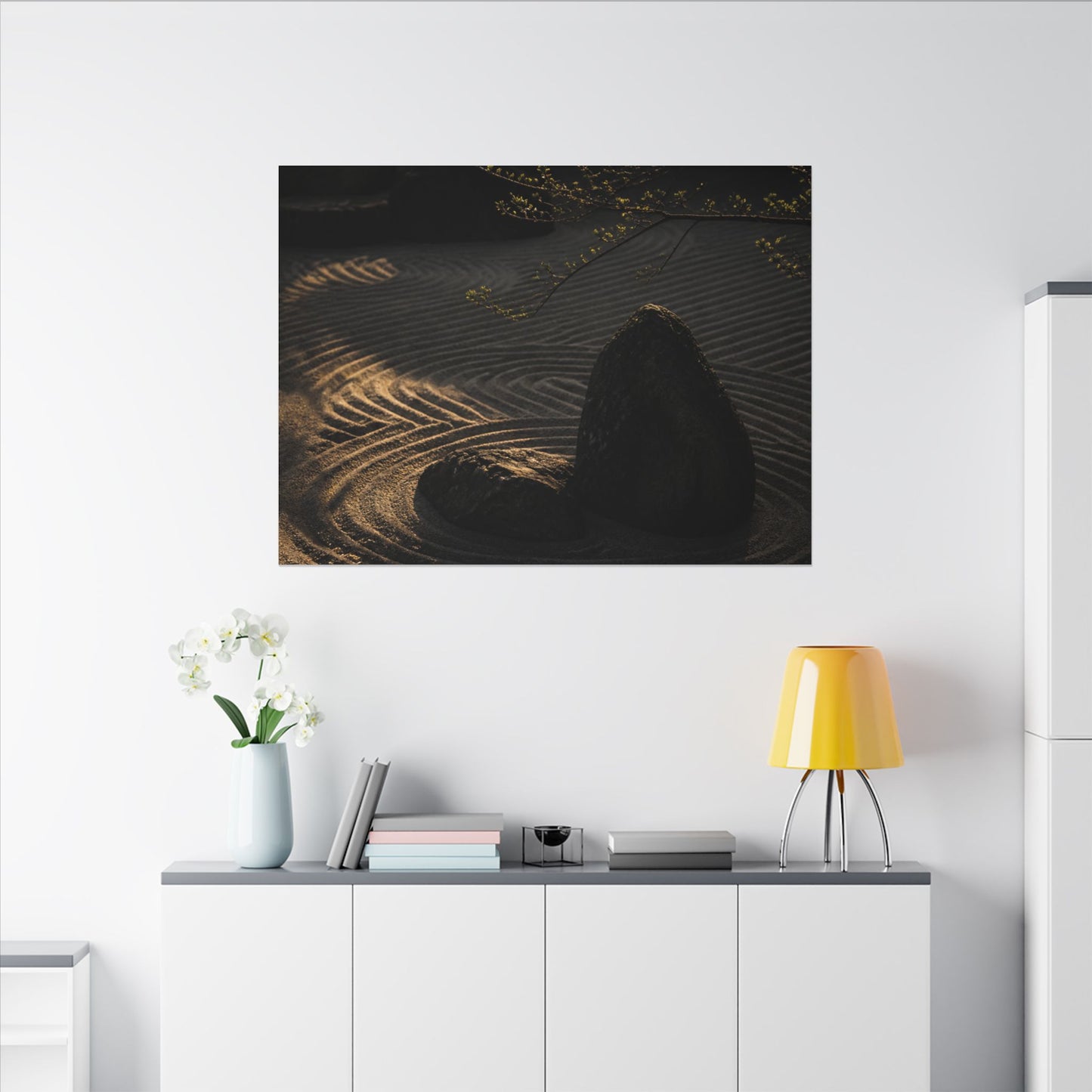 Ma Rock Garden Canvas Art - Dark Japandi Shadow Zen