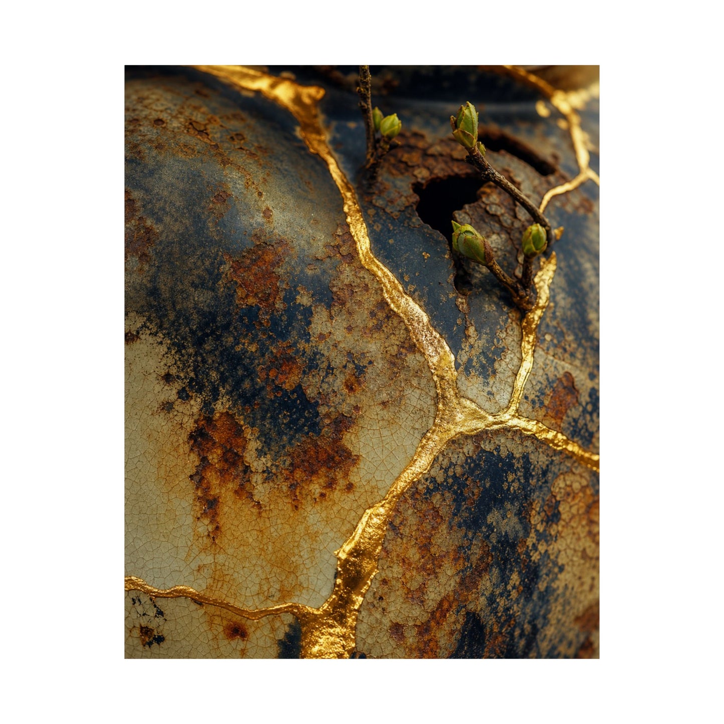 Healing Rust Patina Wall Art Print - Crackle Gold Kintsugi