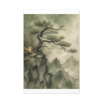 Candlelight Pine Tree Canvas Art - Japandi Kanso