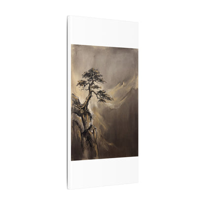 Pine Tree Charcoal Ink Canvas Art | Luxurious Dark Japandi Art
