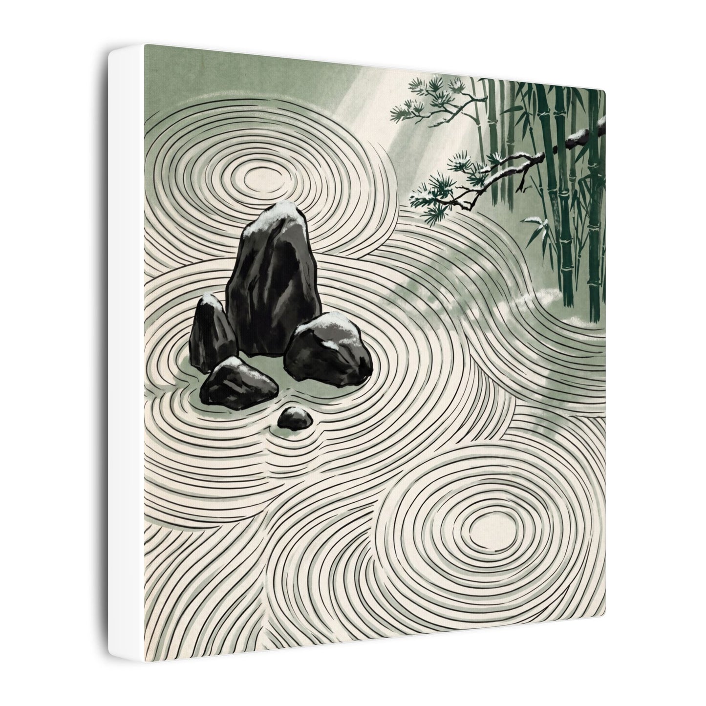 Shibui Rock Garden Canvas Art - Zen Ukiyo E Inspired