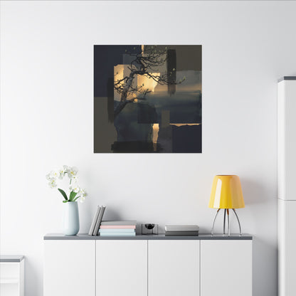 Golden Hour Pine Tree Canvas Art - Dark Japandi Kanso