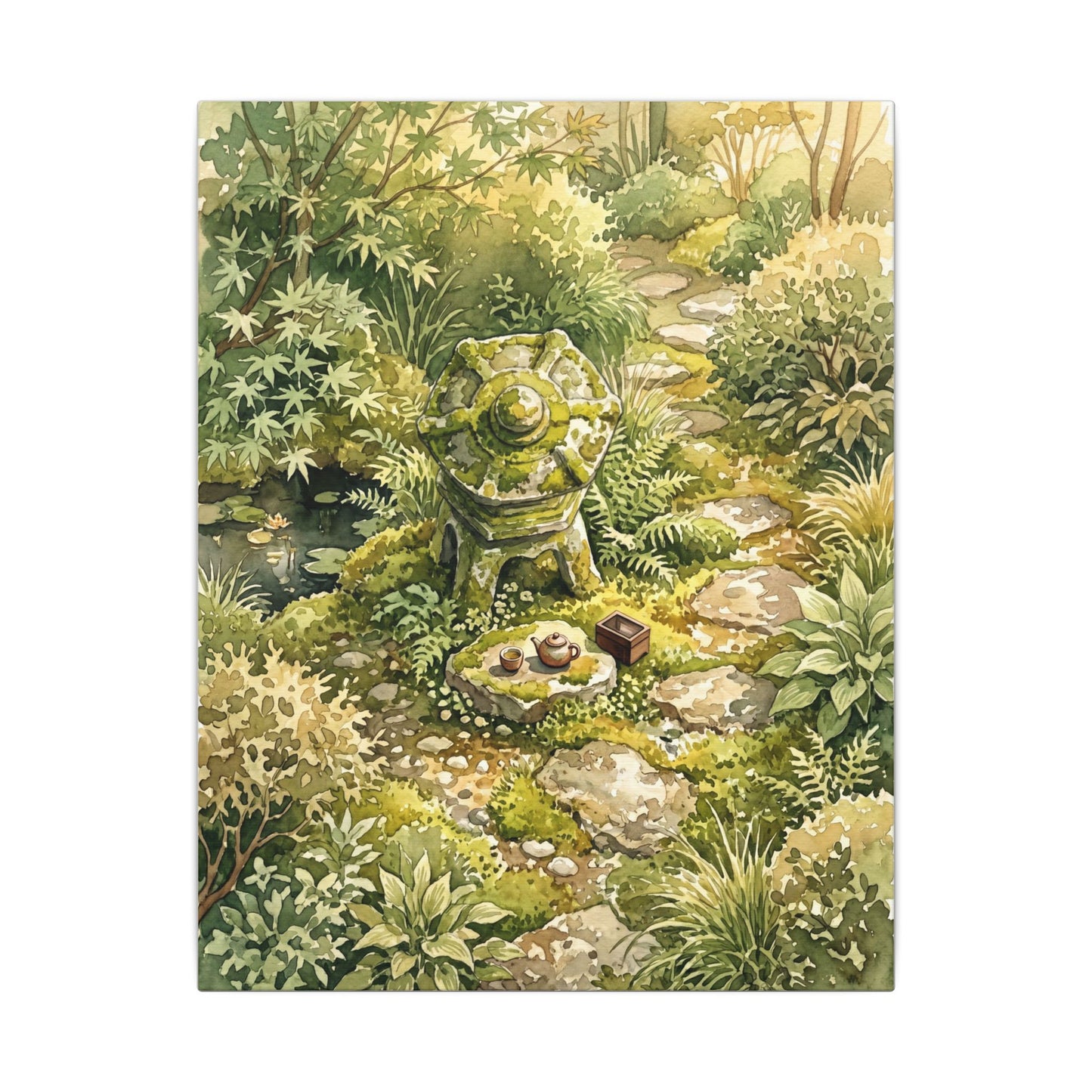 Datsuzoku Stone Lantern Canvas Art - Japandi Watercolor