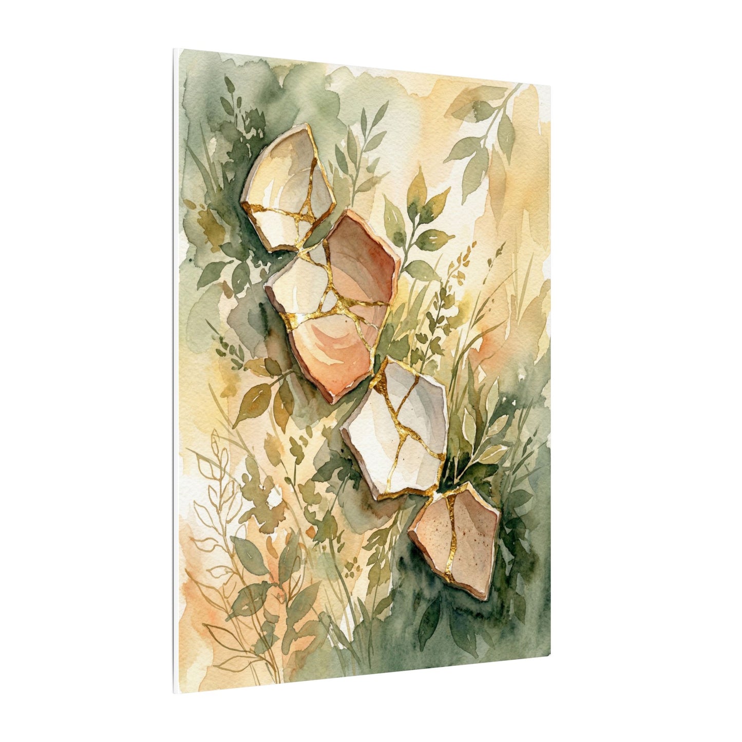 Japandi Broken Pottery in Golden Hour | Watercolor Canvas Art