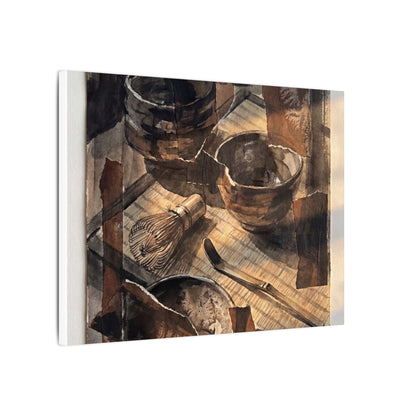 Tea Ceremony Charcoal Ink Canvas Art | Luxurious Dark Japandi Art