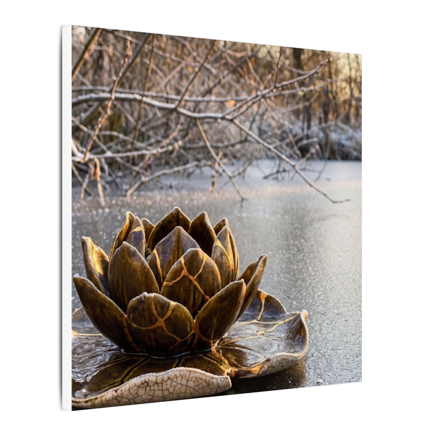 Lotus Flower Gold Repair Canvas Art | Beautiful Kintsugi Art