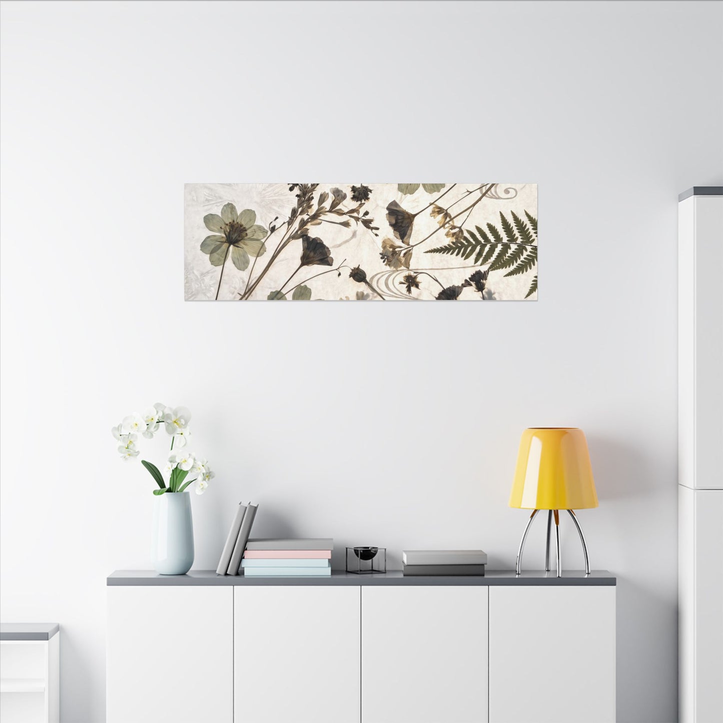 Japandi Dried Flowers in Golden Hour | Japanese Pattern Canvas Art