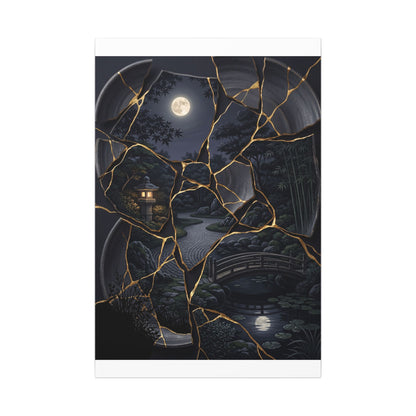 Kintsugi Moonlit Garden in Golden Hour | Gold Repair Canvas Art