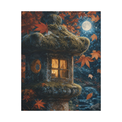 Autumn Stone Lantern Forest Whimsy Canvas Art | Earthy Decor