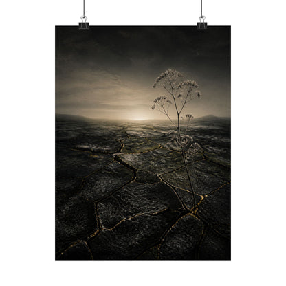Dawn Cracked Earth Wall Art Print - Dark Japandi Mono No Aware
