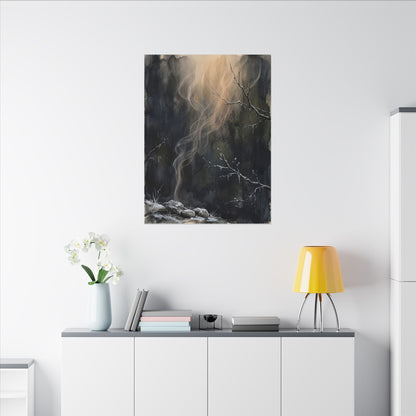 Incense Smoke Winter Canvas Art | Dark Japandi Moody Design
