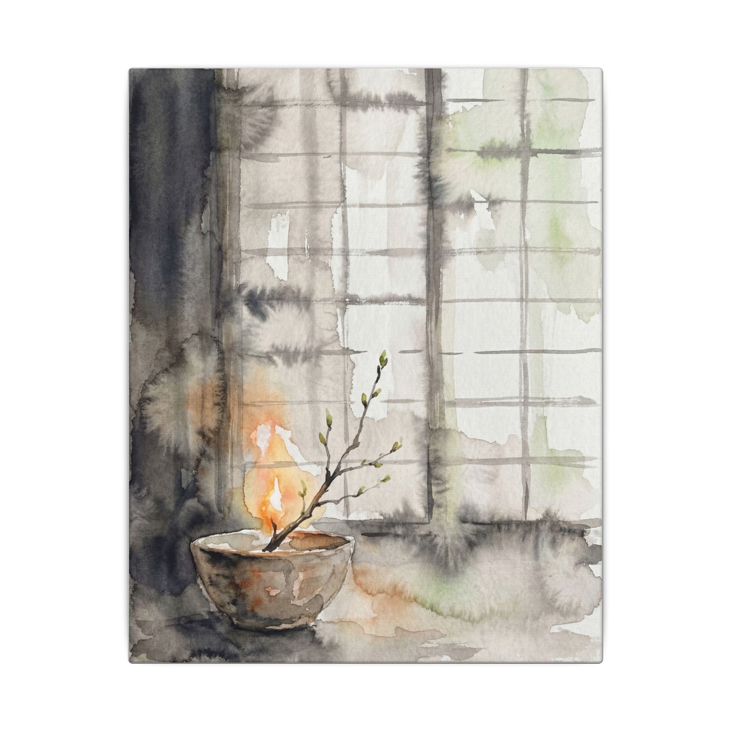 Shoji Screen Canvas Art | Spring Japandi Watercolor Art