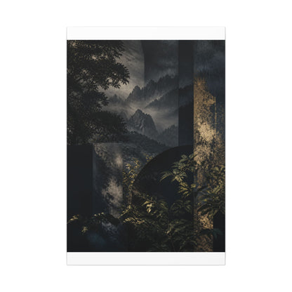 Mountain Mist Summer Canvas Art | Dark Japandi Atmospheric Design