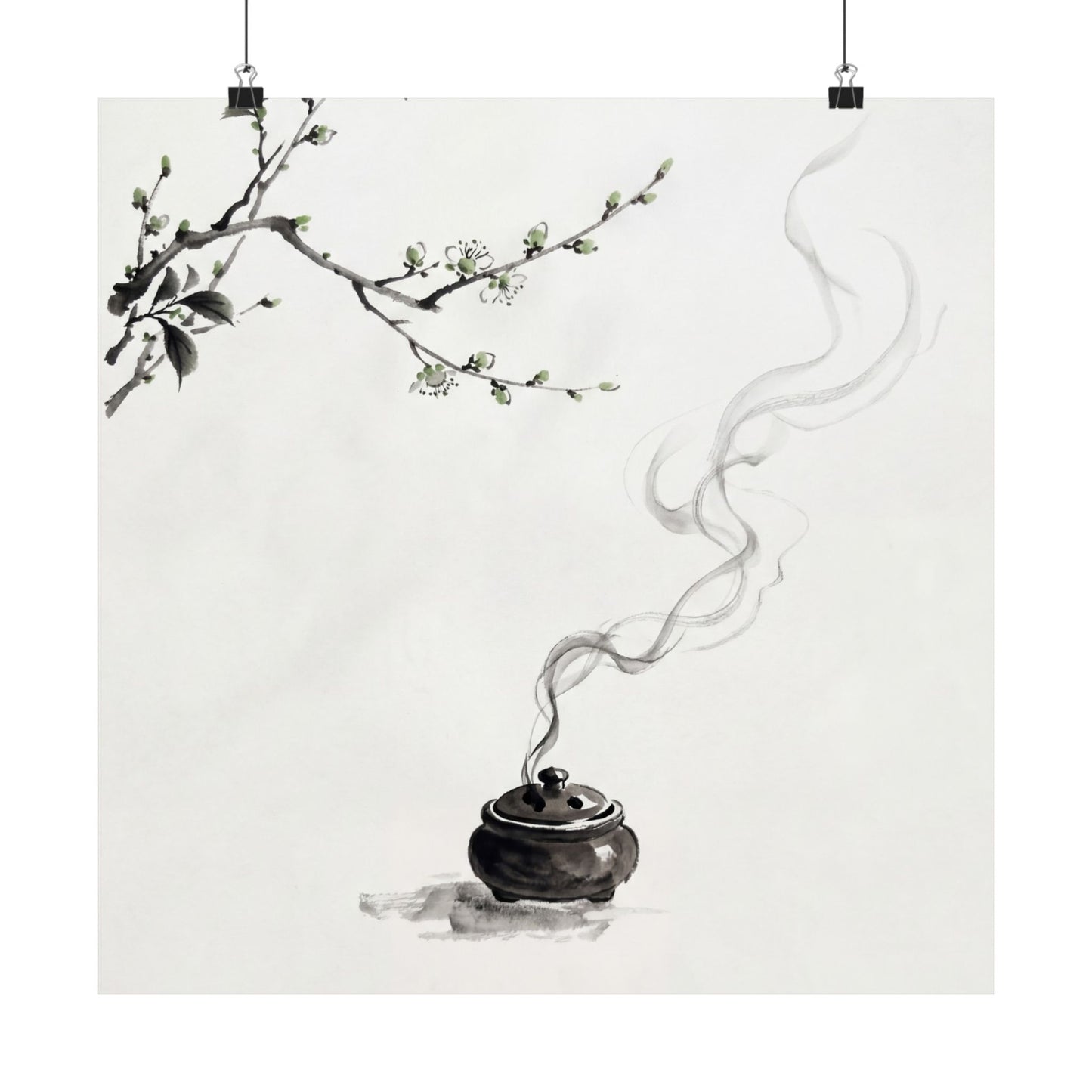 Ma Incense Smoke Wall Art Print - Zen Sumi E