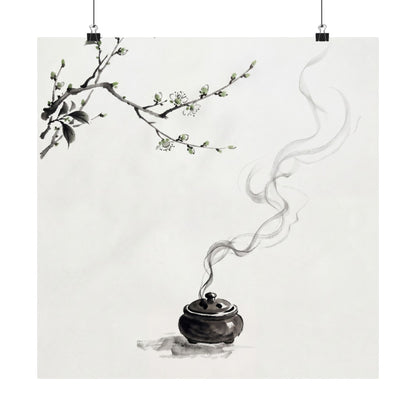 Ma Incense Smoke Wall Art Print - Zen Sumi E