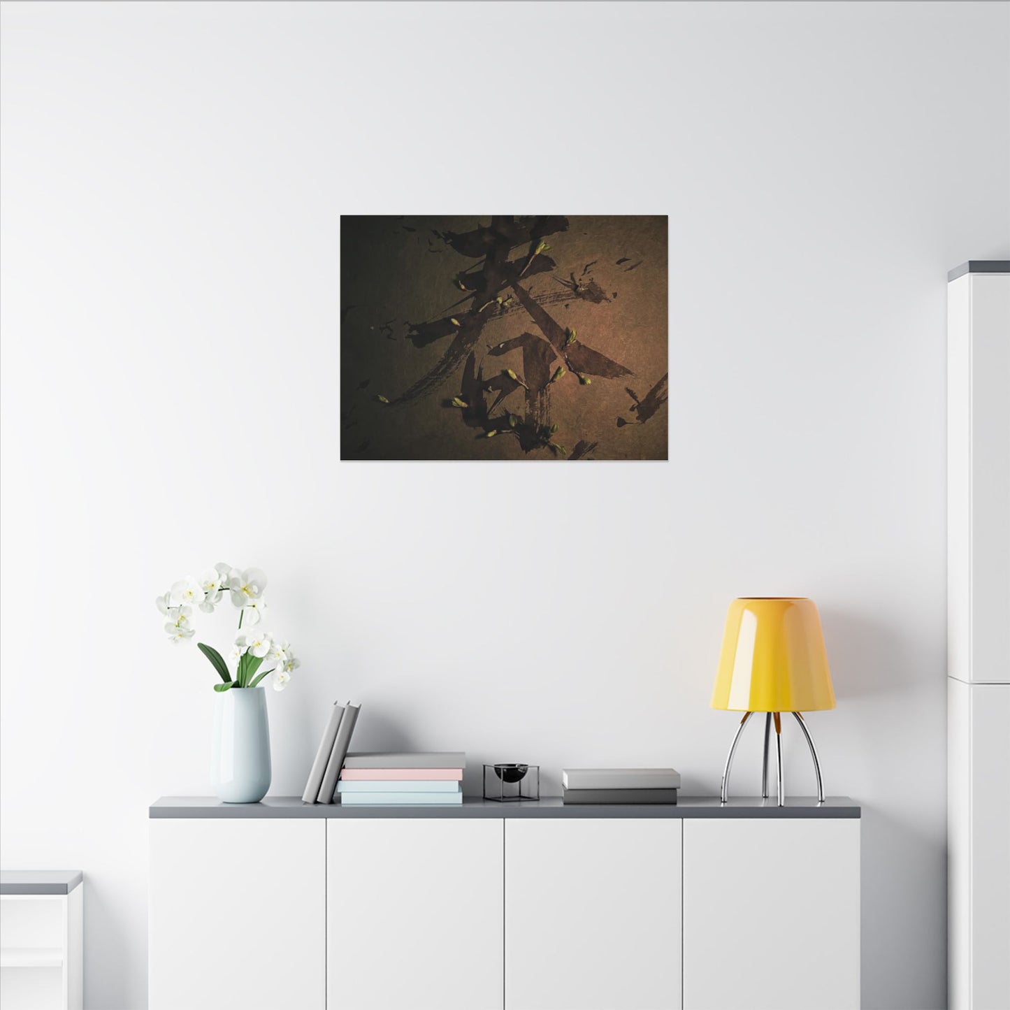 Calligraphy Shadow Zen Canvas Art | Bold Dark Japandi Art