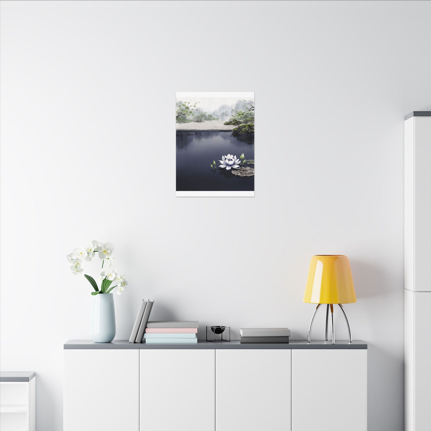 Lotus Flower Karesansui Canvas Art | Tranquil Zen Art