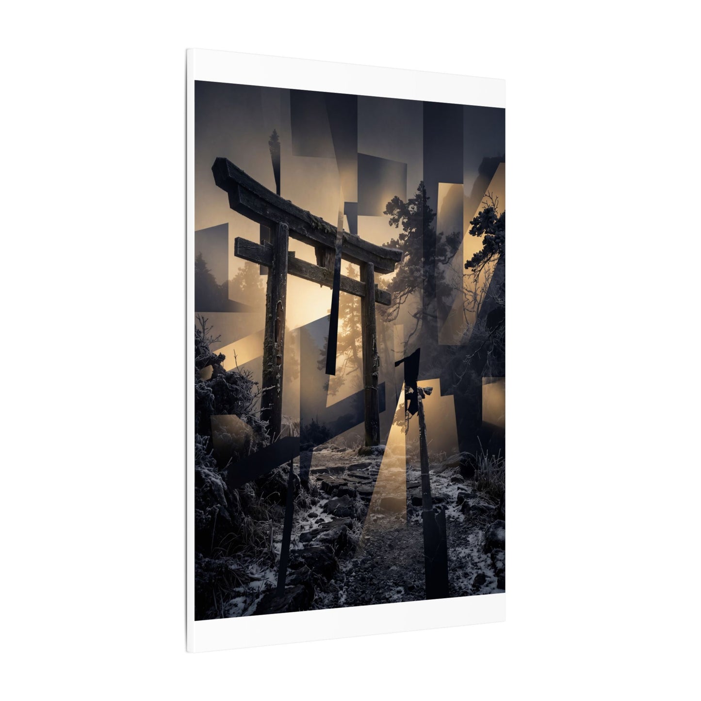 Winter Torii Gate Moody Minimal Canvas Art | Bold Decor