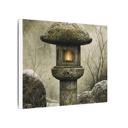 Stone Lantern Winter Canvas Art | Japandi Neutral Design