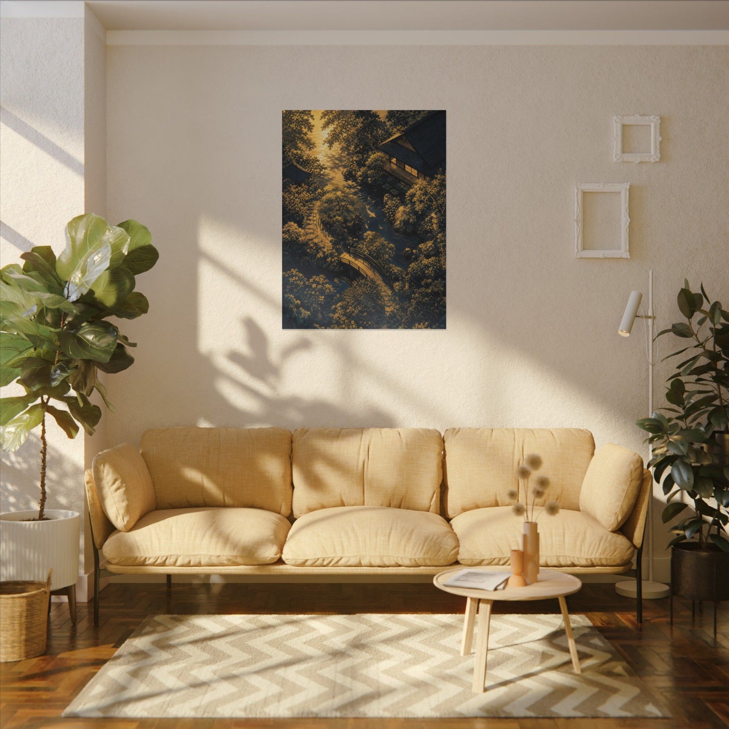 Contemplative Moonlit Garden Canvas Art - Ukiyo E Inspired Zen