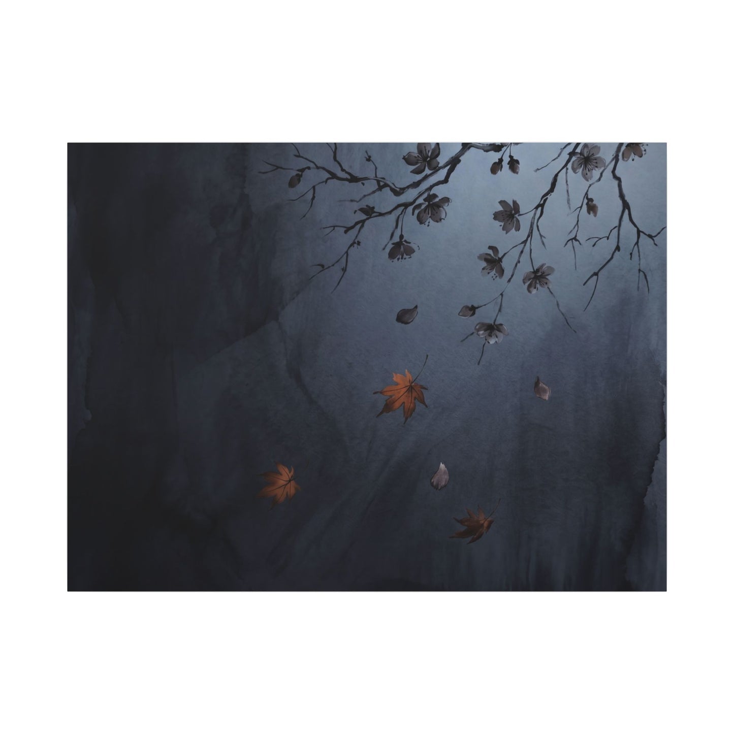 Autumn Cherry Blossom Charcoal Ink Canvas Art | Atmospheric Decor