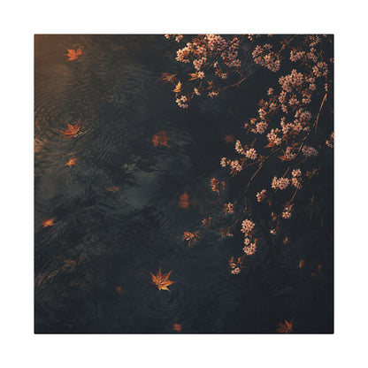 Golden Hour Cherry Blossom Canvas Art - Dark Japandi Kanso