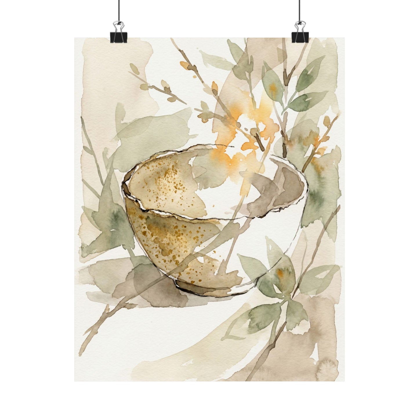 Spring Ceramic Bowl Watercolor Wall Art Print | Elegant Decor