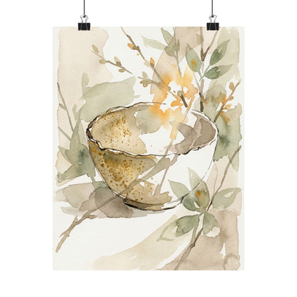 Spring Ceramic Bowl Watercolor Wall Art Print | Elegant Decor