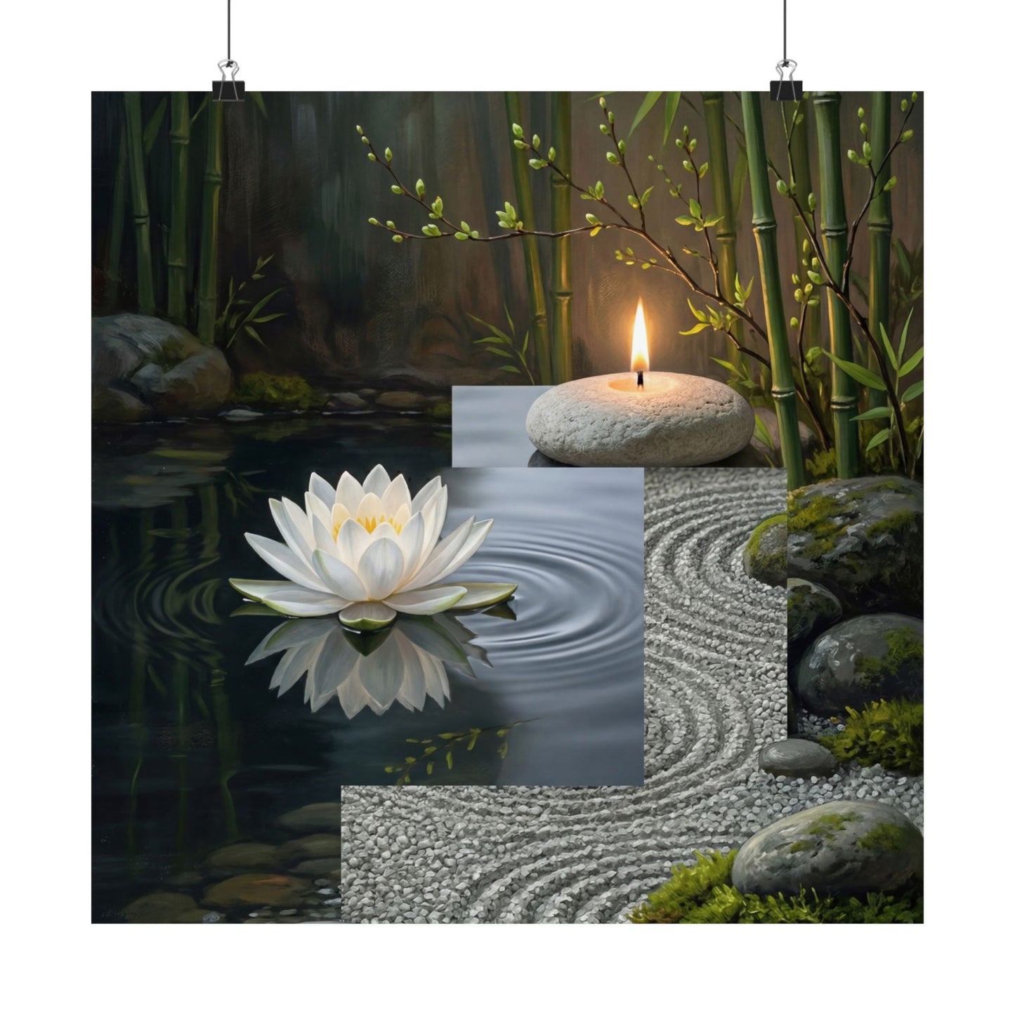 Kanso Lotus Flower Wall Art Print - Zen Karesansui