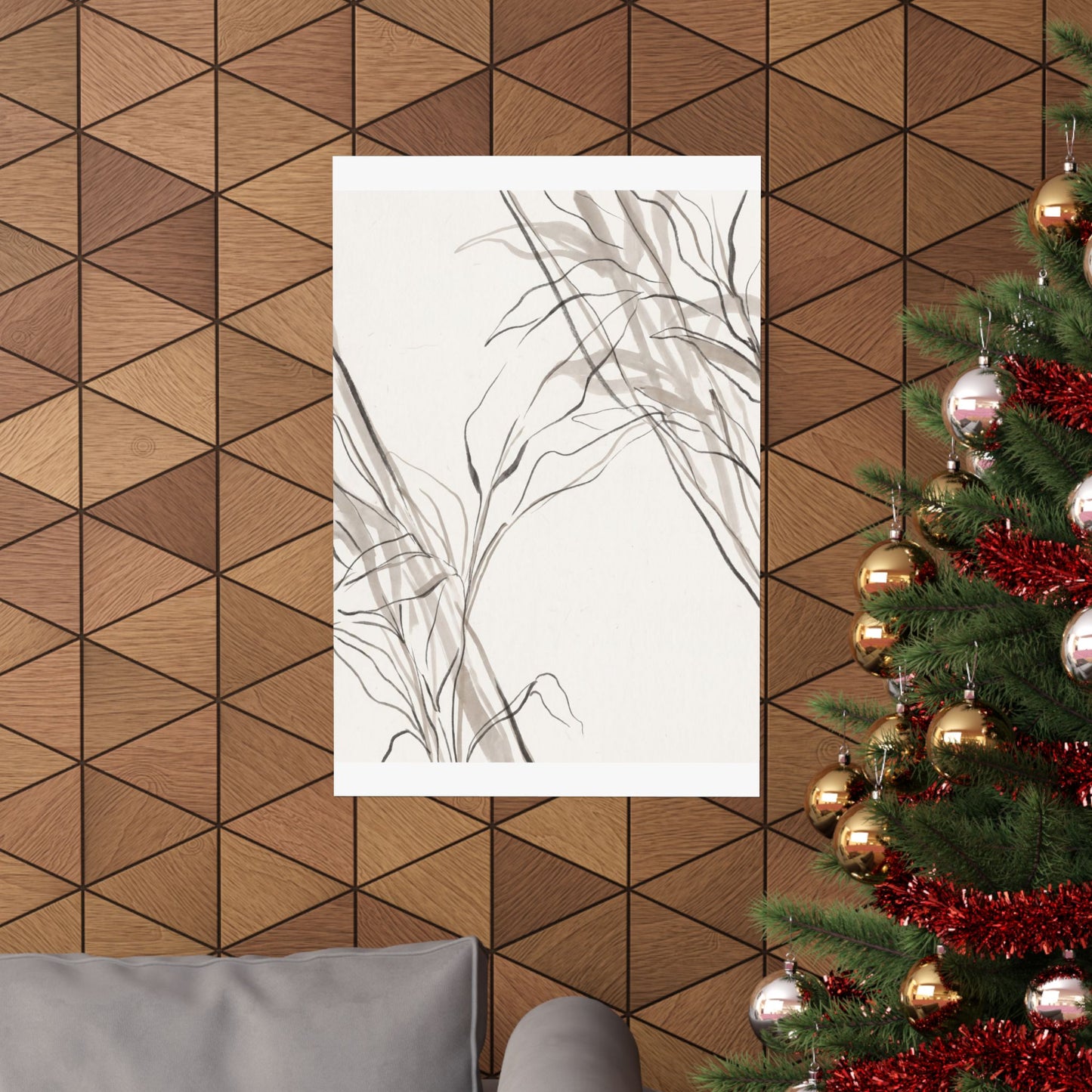 Japandi Shoji Screen in Dappled | Minimal Line Wall Art Print