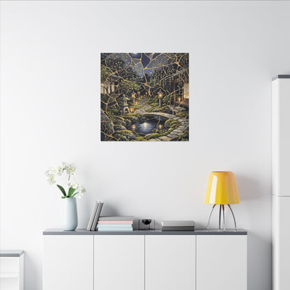 Kintsugi Moonlit Garden in Candlelight | Gold Vein Canvas Art
